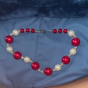 Elegant Red and White Pearl Necklace